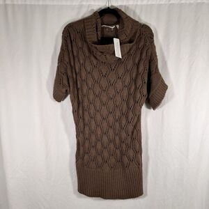 New Soft Surroundings Sweater Dress Women's Medium Brown Open Knit Cowl Neck